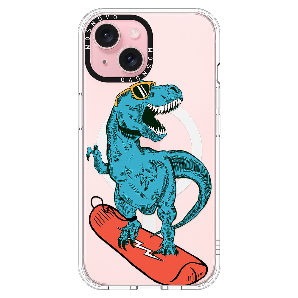 Surfing Dinosaur Phone Case - iPhone 15 Plus Case - MOSNOVO