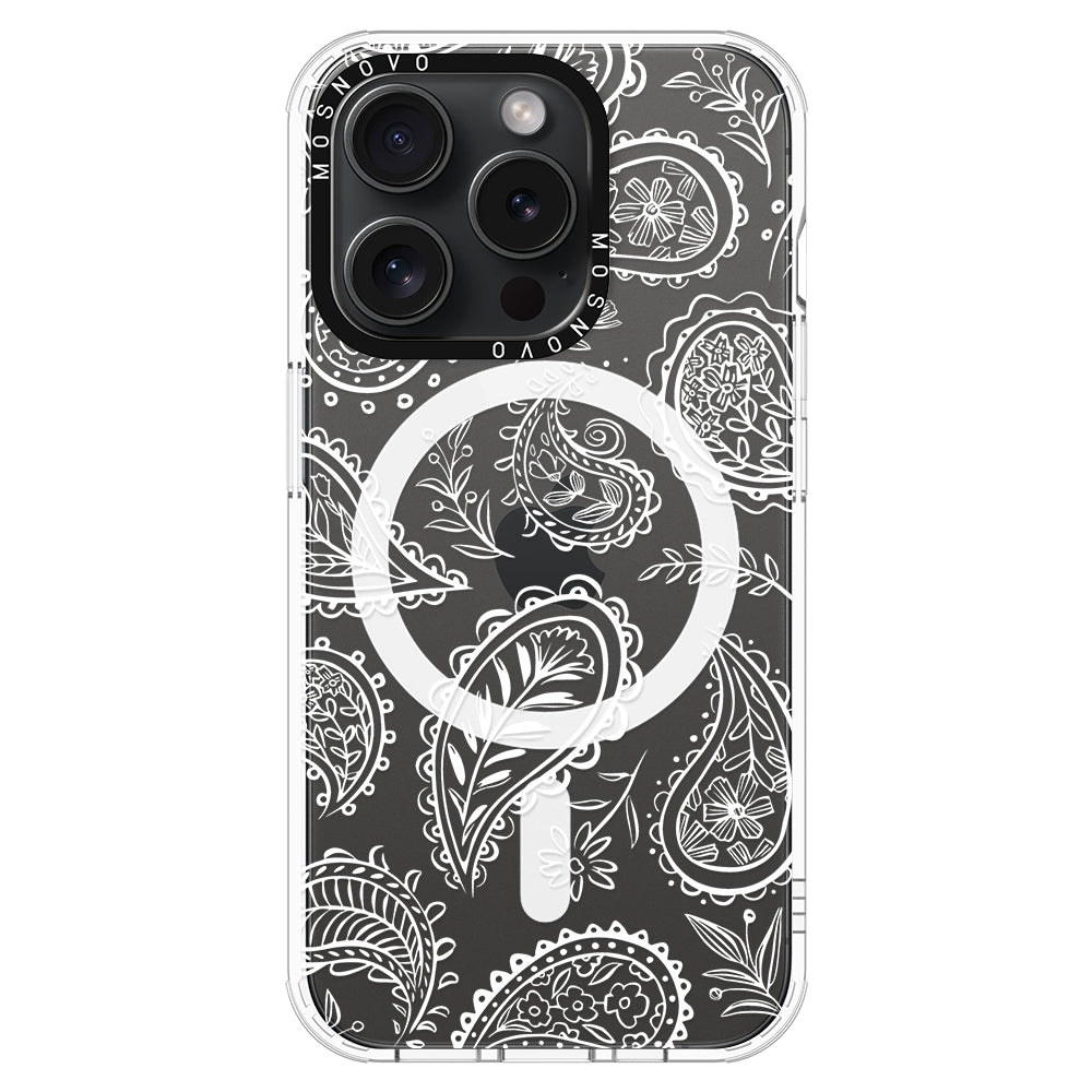 White Paisley Phone Case - iPhone 15 Pro Case - MOSNOVO