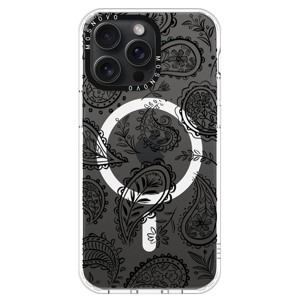 Black Paisley Phone Case - iPhone 15 Pro Max Case - MOSNOVO