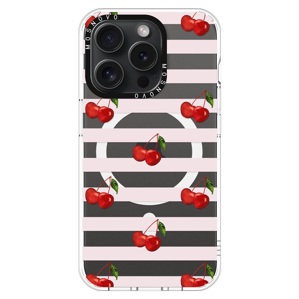 Pink Stripes Cherry Phone Case - iPhone 15 Pro Case - MOSNOVO