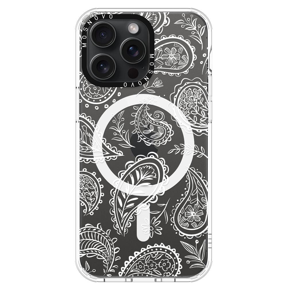 White Paisley Phone Case - iPhone 15 Pro Max Case - MOSNOVO