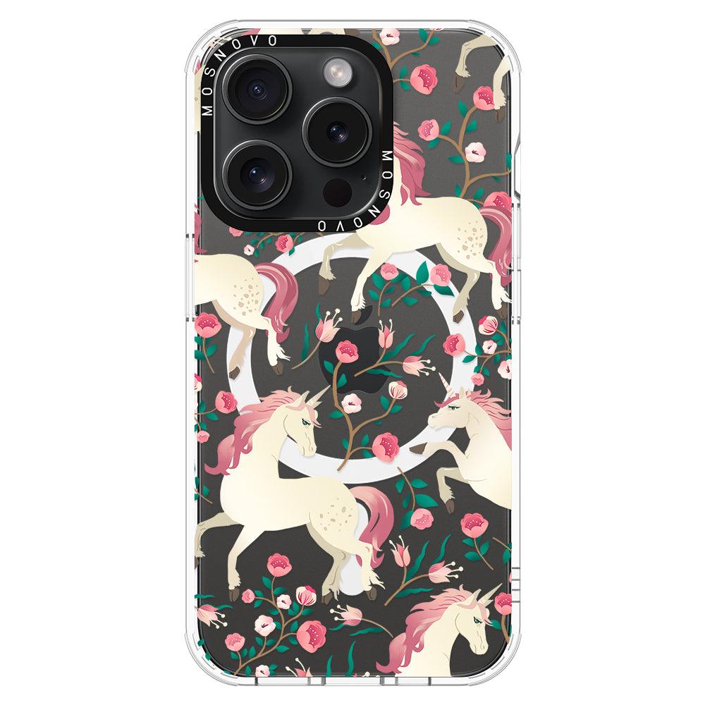 Unicorn with Floral Phone Case - iPhone 15 Pro Case - MOSNOVO