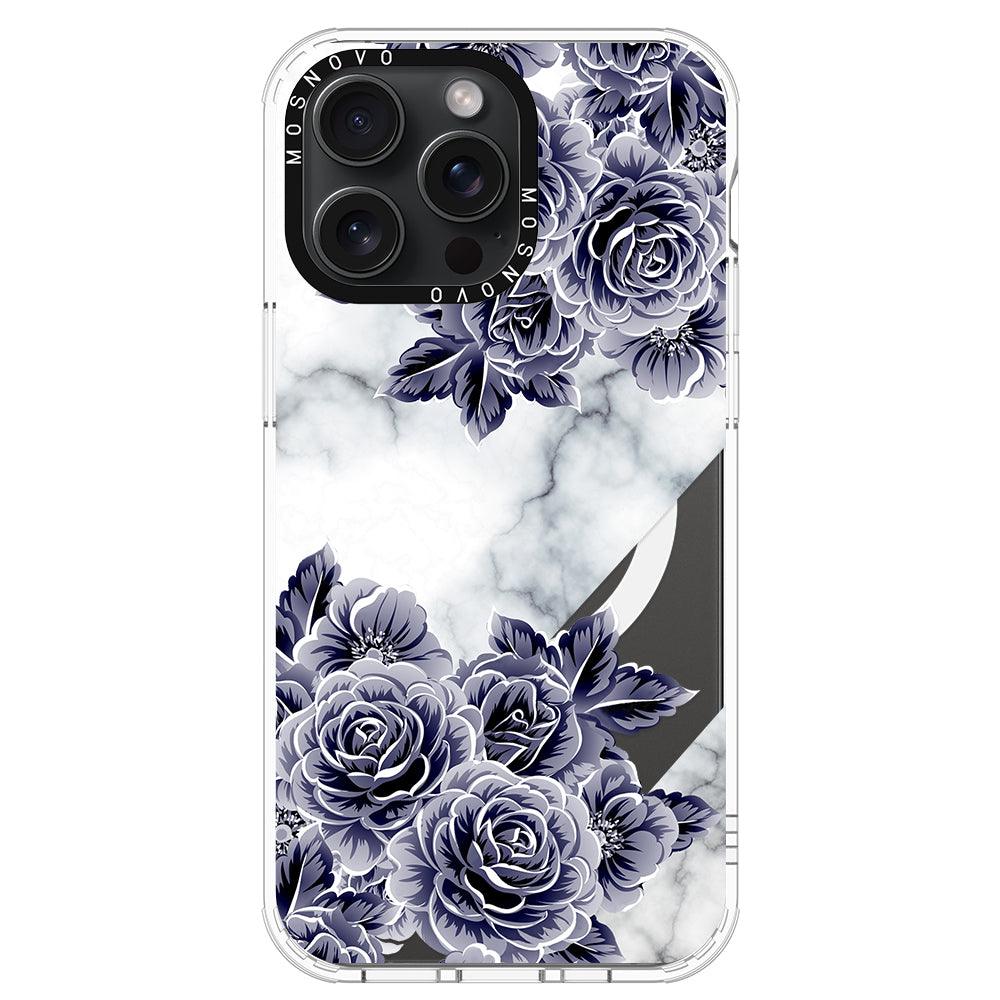 Marble with Purple Flowers Phone Case - iPhone 15 Pro Max Case - MOSNOVO