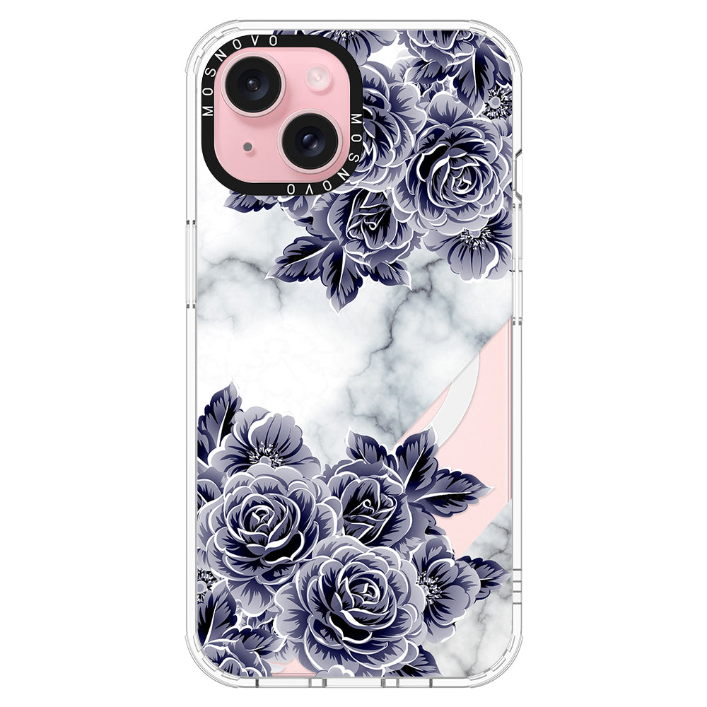 Purple Flower Marble Phone Case - iPhone 15 Case Clear With Magsafe