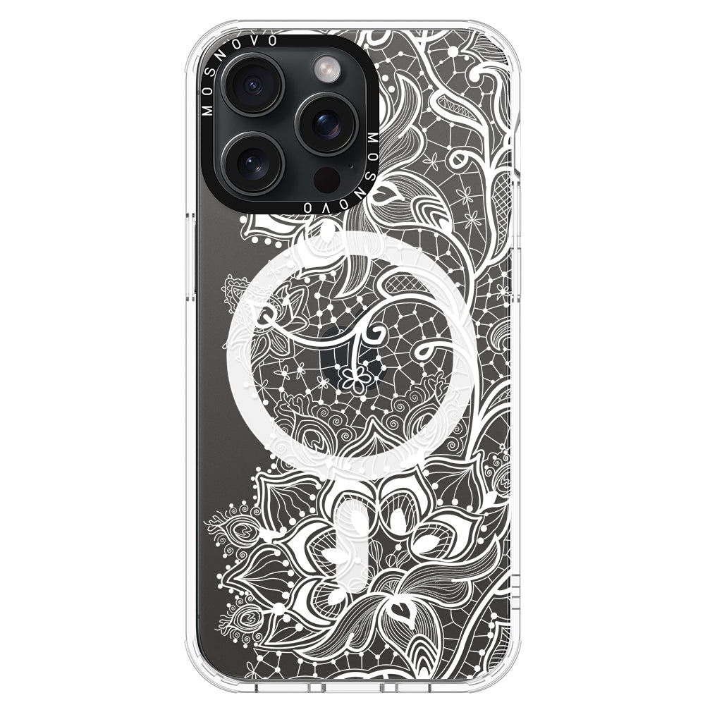 White Lotus Henna Phone Case - iPhone 15 Pro Max Case - MOSNOVO