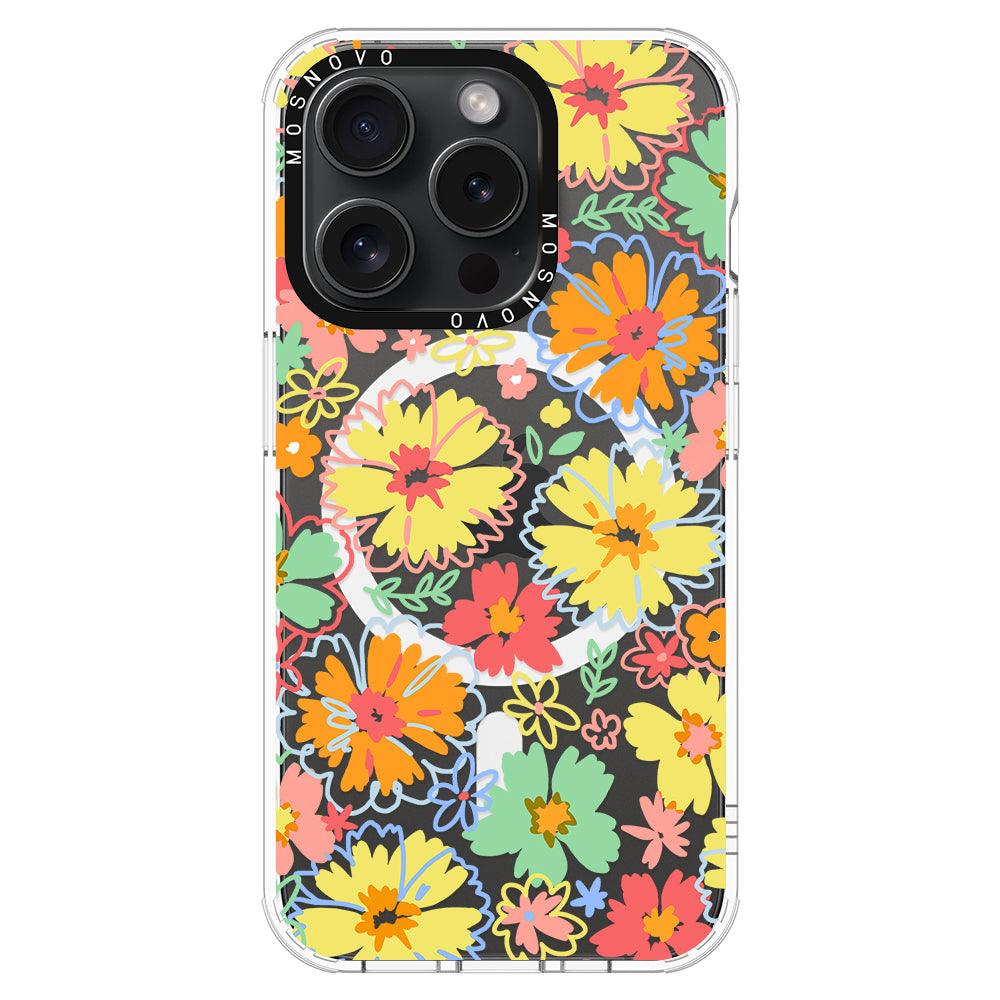 Retro Boho Hippie Flowers Phone Case - iPhone 15 Pro Case - MOSNOVO