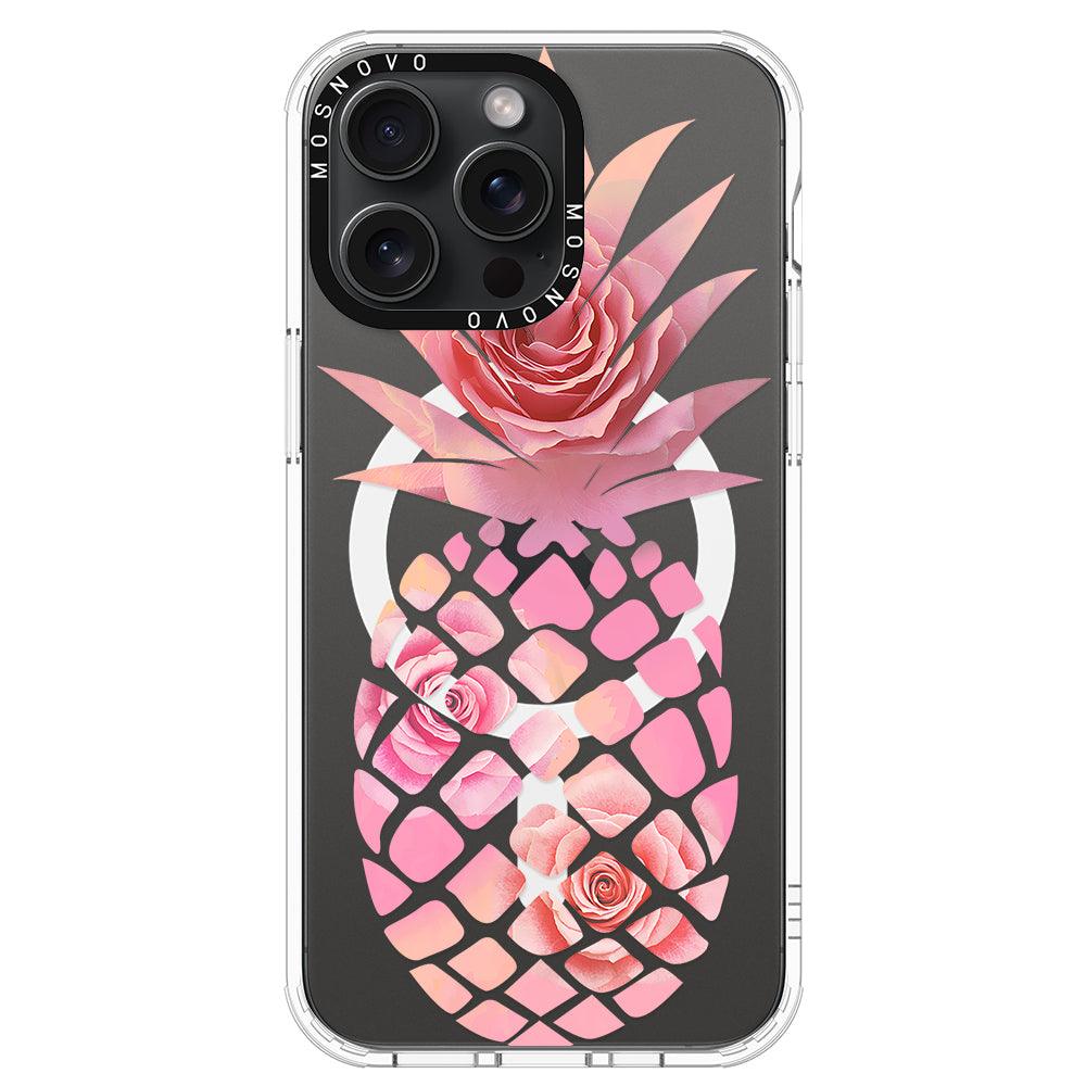 Pink Floral Pineapple Phone Case - iPhone 15 Pro Max Case - MOSNOVO