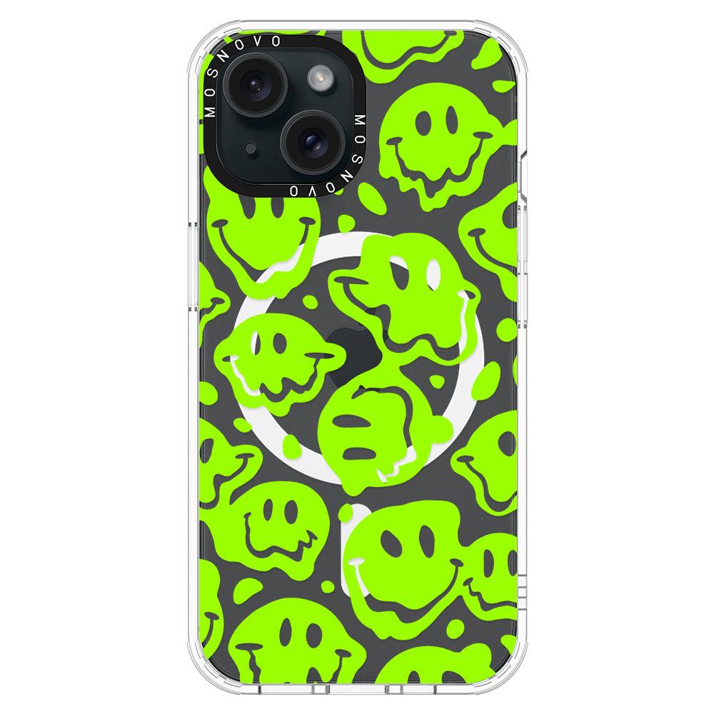 Distorted Green Smiles Face Phone Case - iPhone 15 Case - MOSNOVO