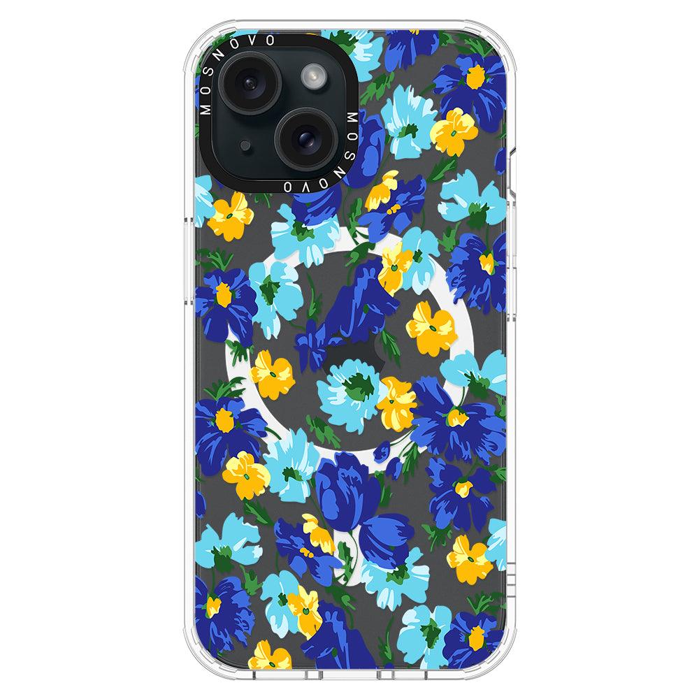 Vintage Blue Floral Phone Case - iPhone 15 Case - MOSNOVO