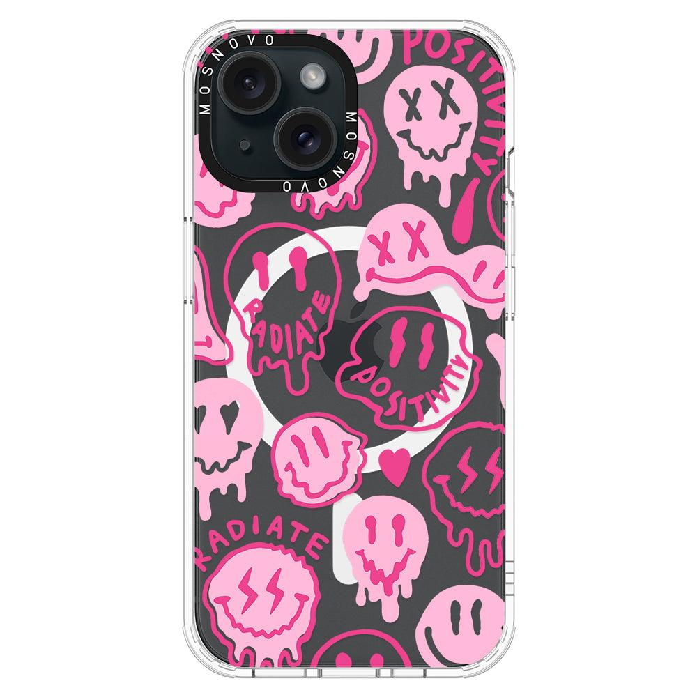 Pink Dripping Smiles Positivity Radiate Face Phone Case - iPhone 15 Plus Case - MOSNOVO