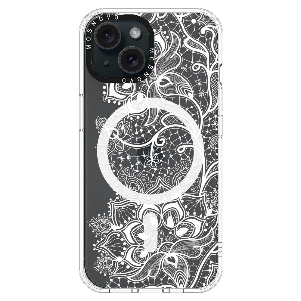 White Lotus Henna Phone Case - iPhone 15 Plus Case - MOSNOVO