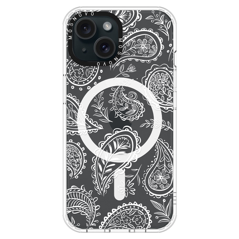 White Paisley Phone Case - iPhone 15 Plus Case - MOSNOVO