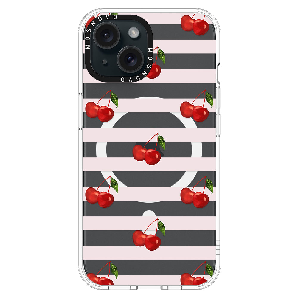 Pink Stripes Cherry Phone Case - iPhone 15 Case - MOSNOVO