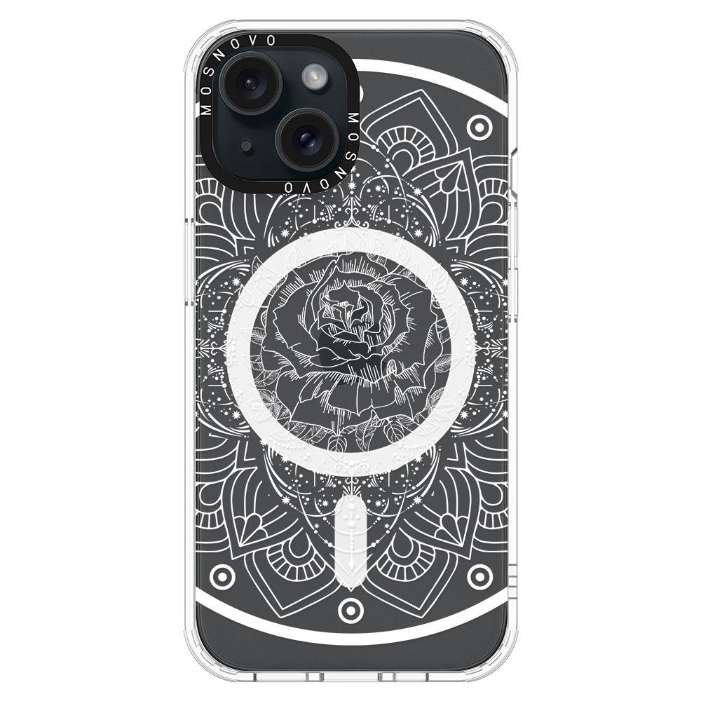 Rose Mandala Phone Case - iPhone 15 Case Clear With Magsafe