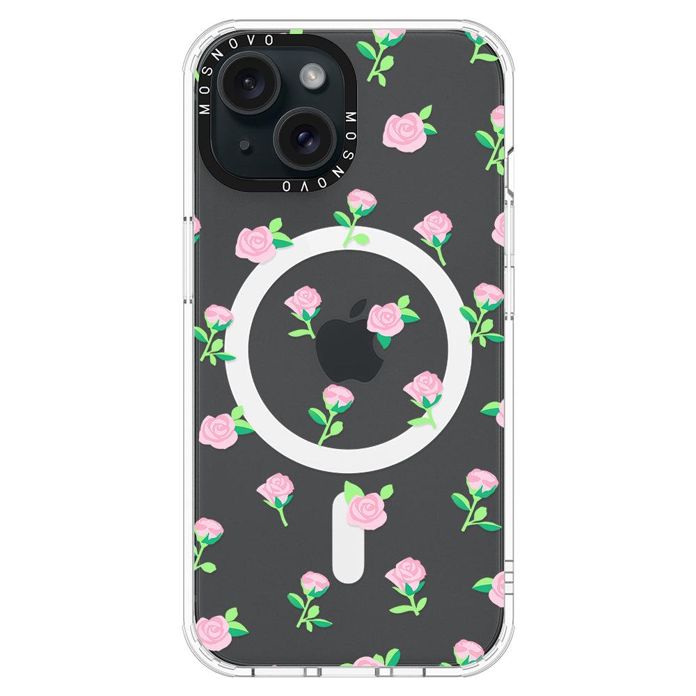 Pink Rose Floral Phone Case - iPhone 15 Plus Case - MOSNOVO