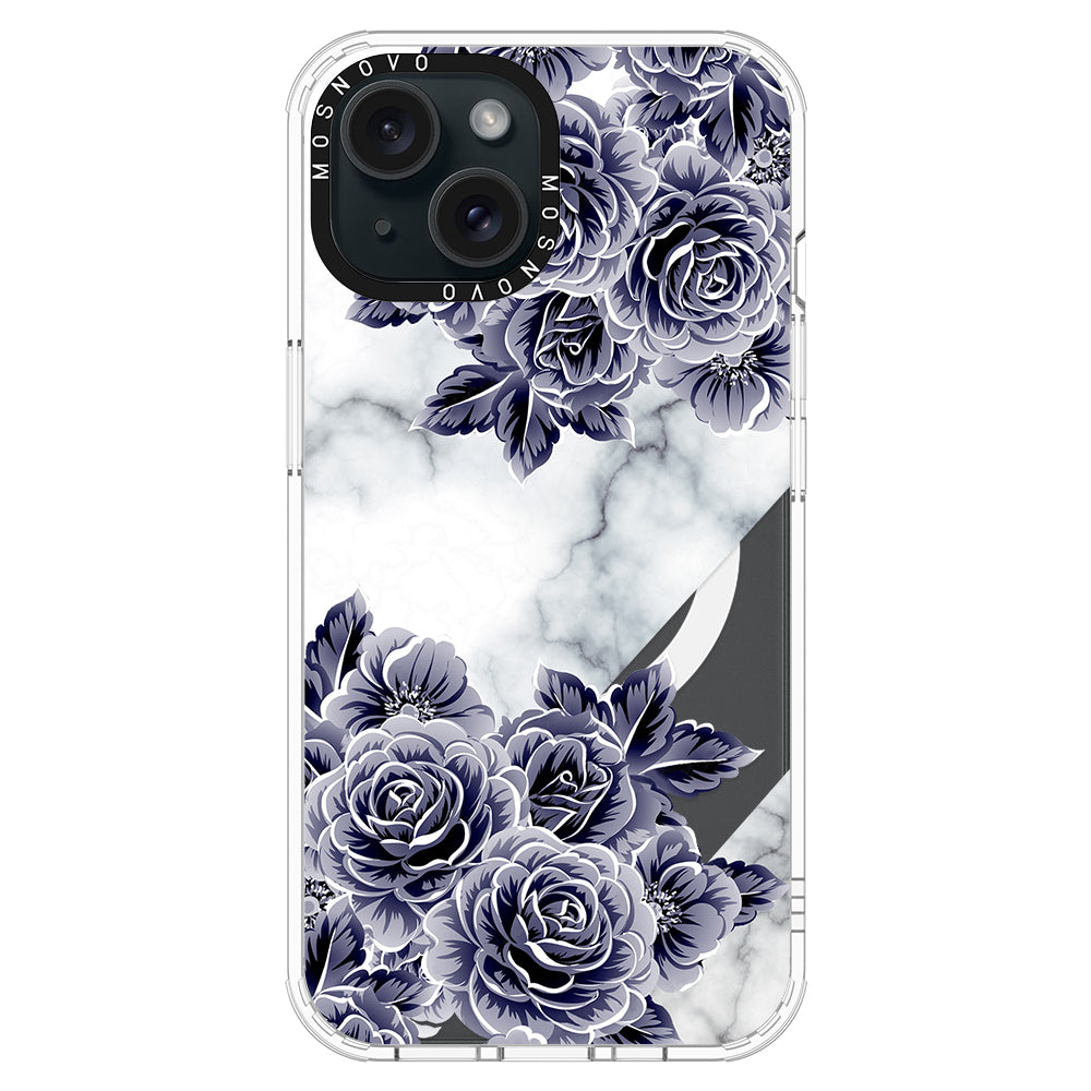 Purple Flower Marble Phone Case - iPhone 15 Case Clear With Magsafe