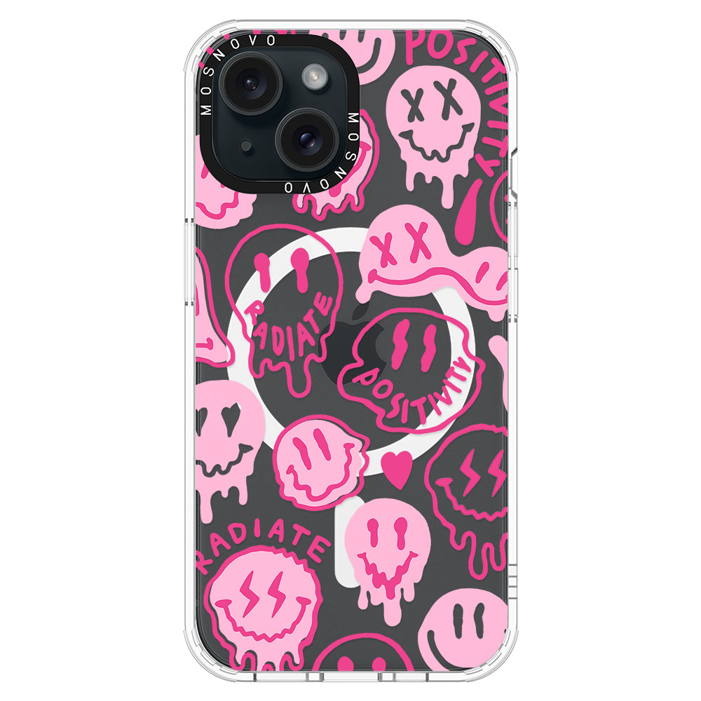 Pink Dripping Smiles Positivity Radiate Face Phone Case - iPhone 15 Case - MOSNOVO