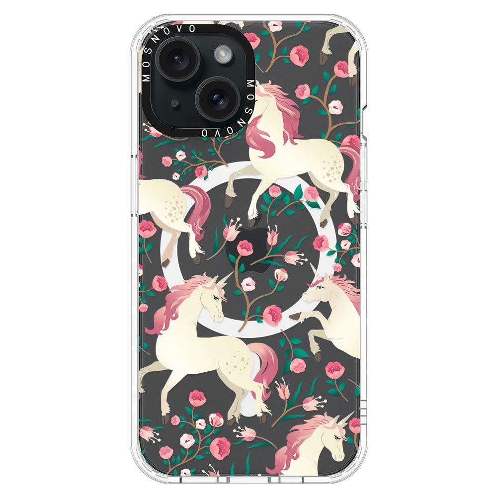 Unicorn with Floral Phone Case - iPhone 15 Case - MOSNOVO