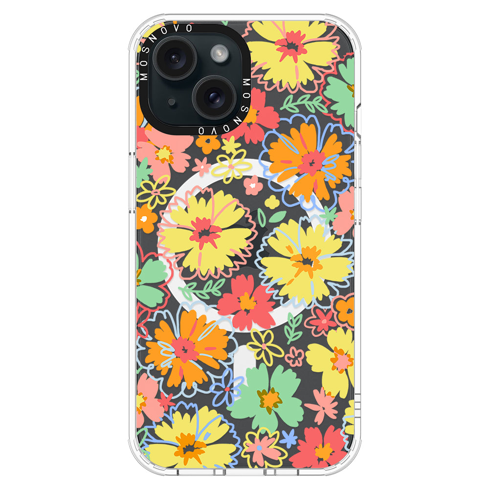 Retro Boho Hippie Flowers Phone Case - iPhone 15 Case Clear With Magsafe