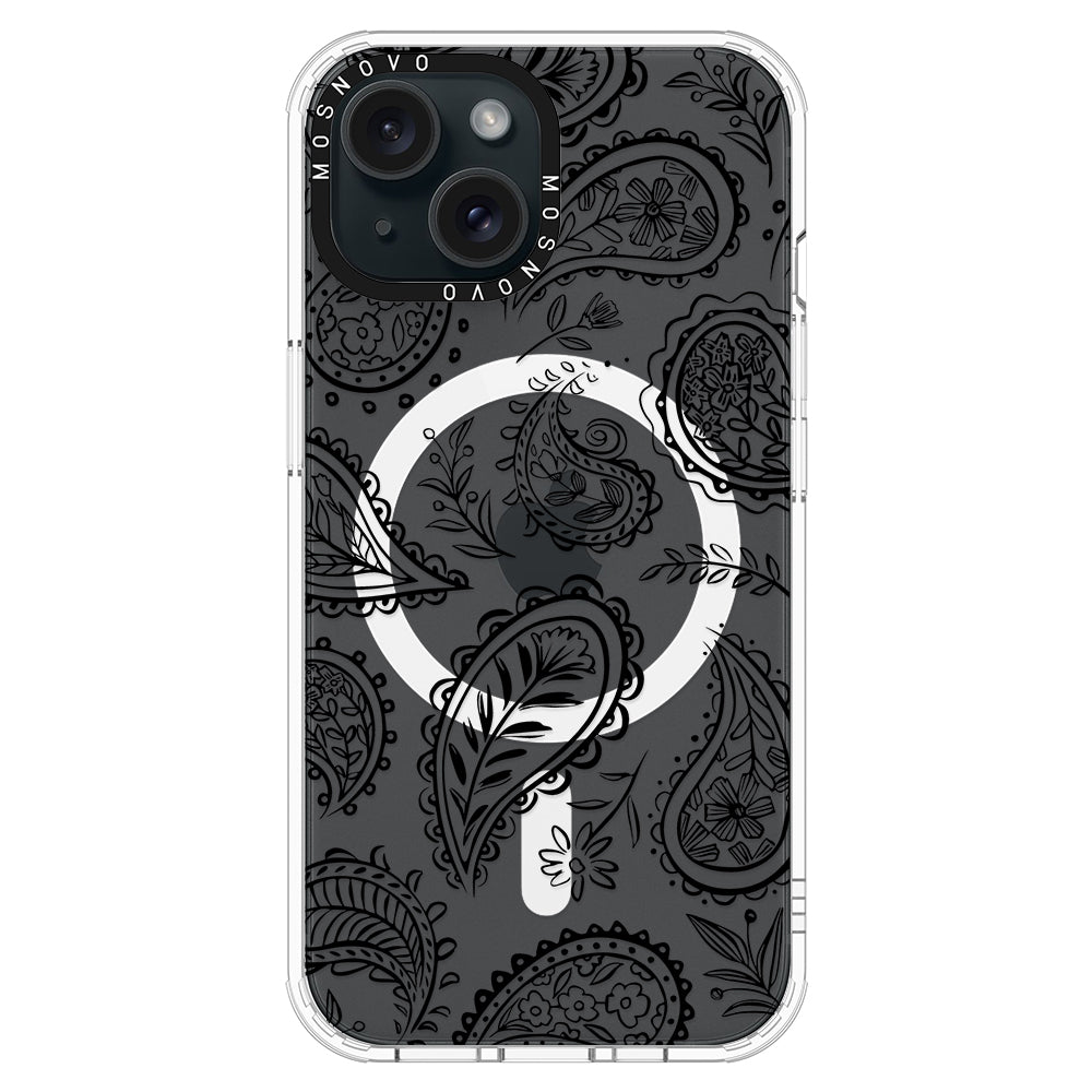 Black Paisley Phone Case - iPhone 15 Plus Case - MOSNOVO