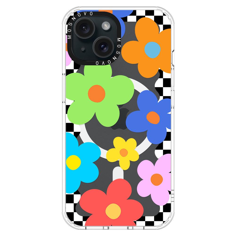 60's Checkered Floral Phone Case - iPhone 15 Plus Case - MOSNOVO