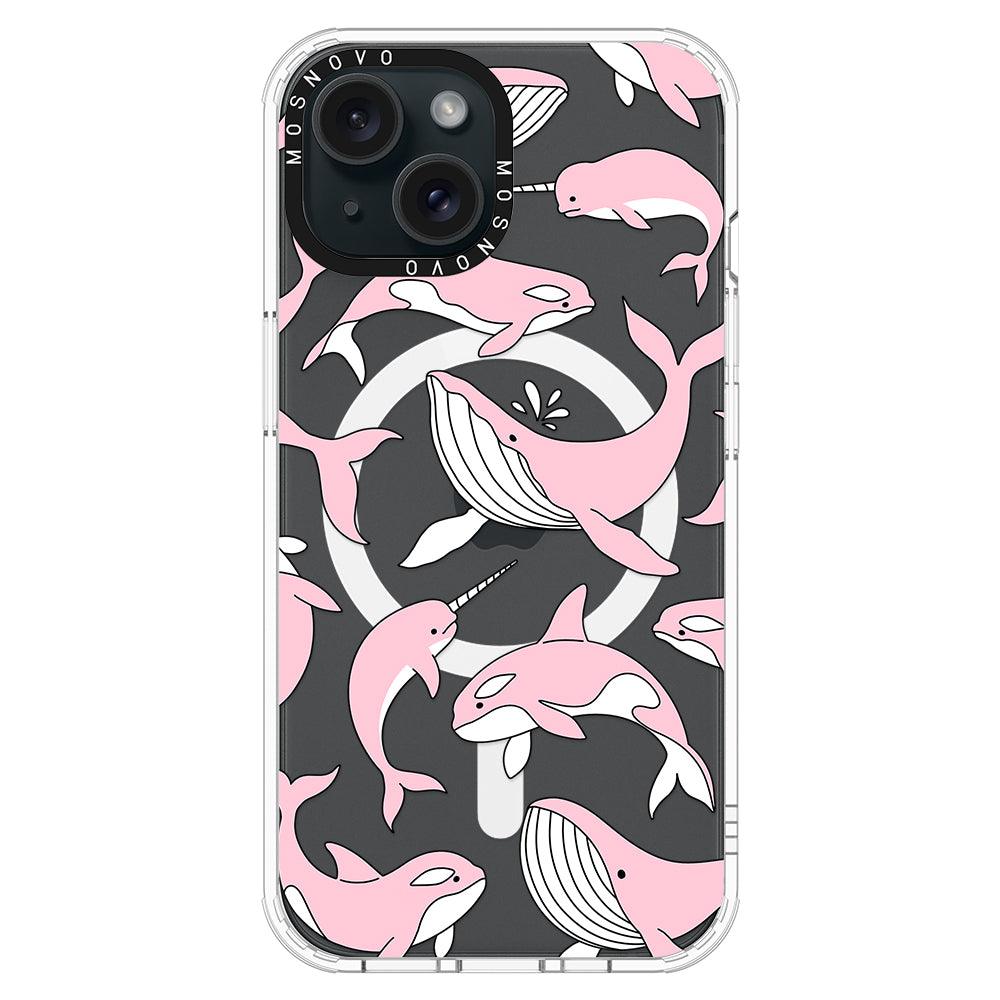 Pink Whales Phone Case - iPhone 15 Plus Case - MOSNOVO