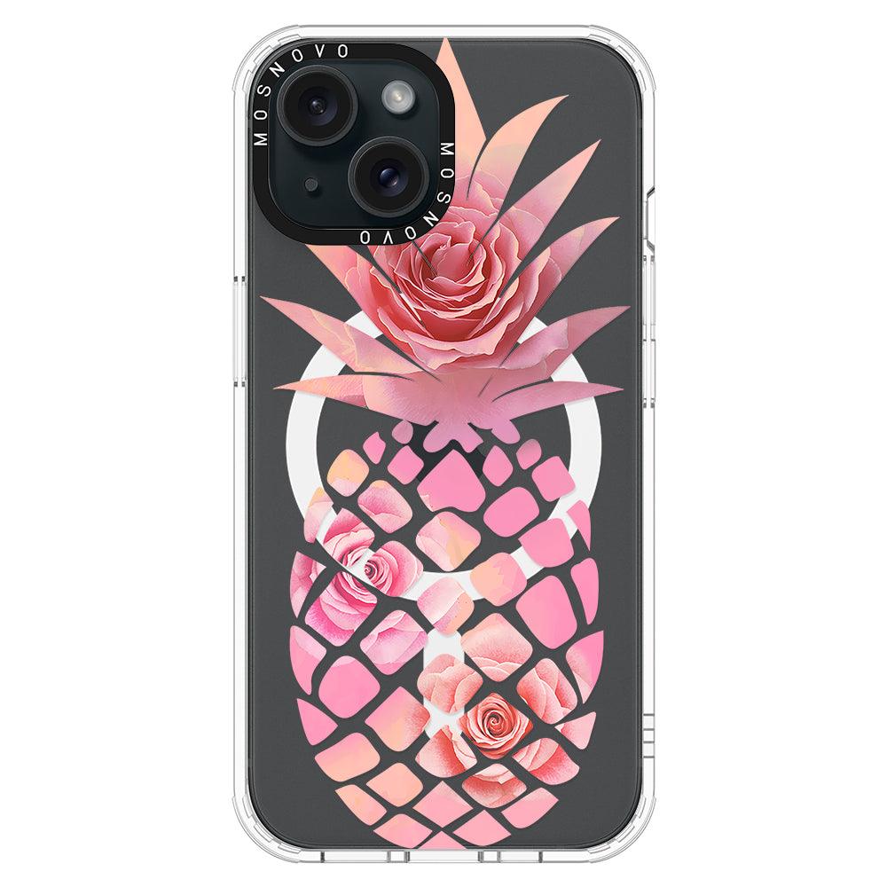 Pink Floral Pineapple Phone Case - iPhone 15 Case Clear With Magsafe