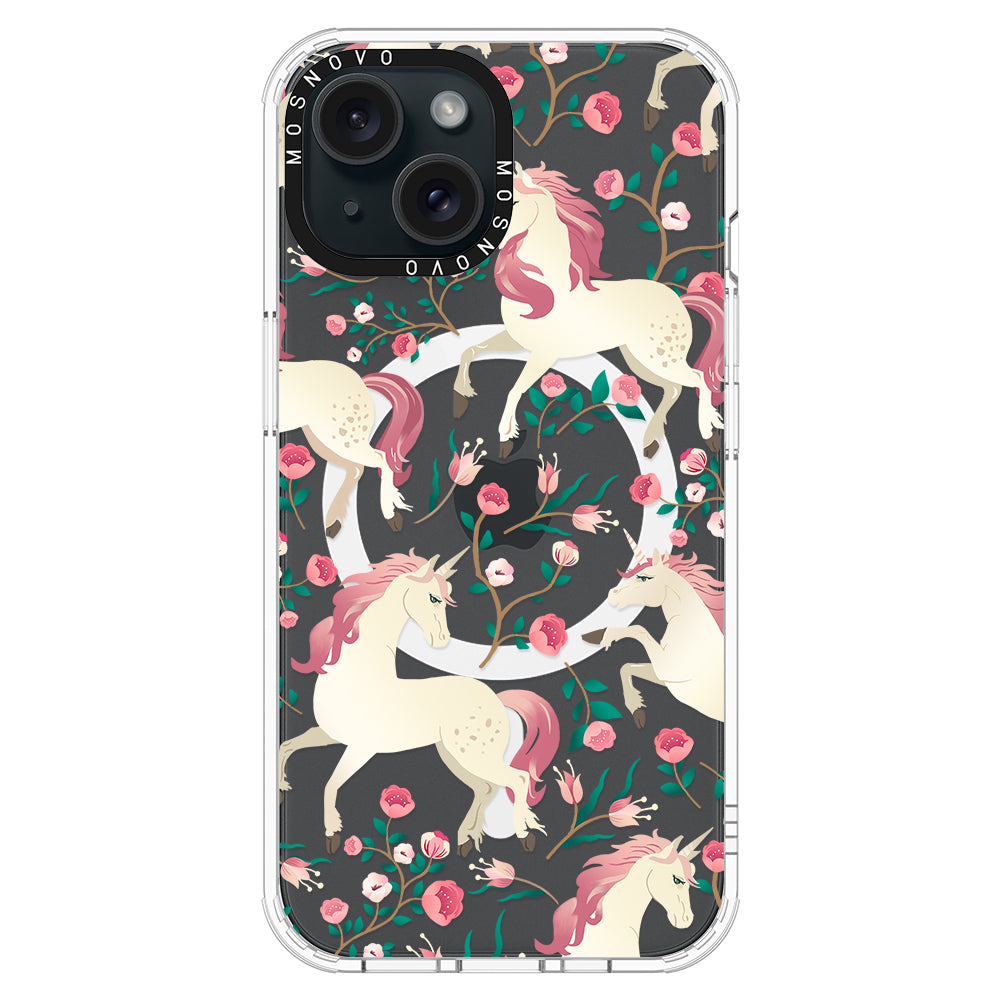 Unicorn with Floral Phone Case - iPhone 15 Plus Case - MOSNOVO