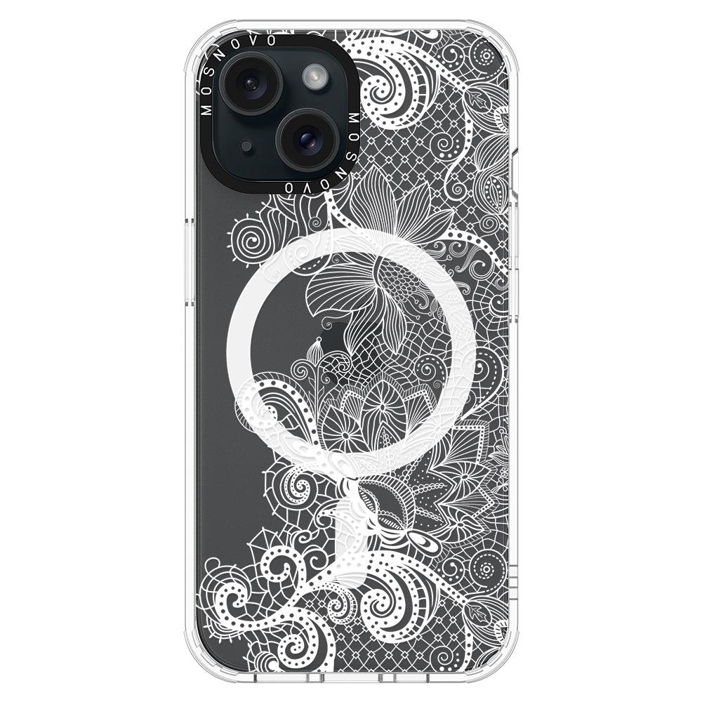 Lacy White Flower Phone Case - iPhone 15 Plus Case - MOSNOVO