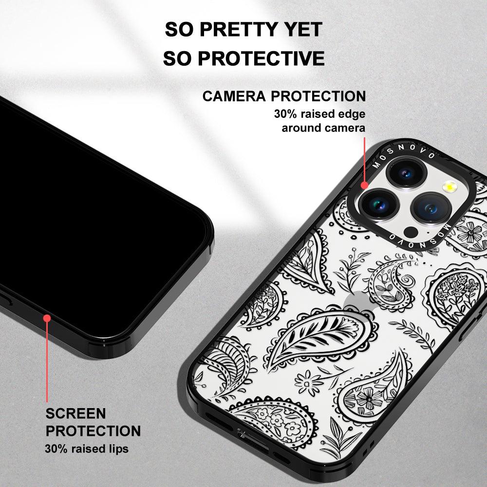 Black Paisley Phone Case - iPhone 14 Pro Case - MOSNOVO