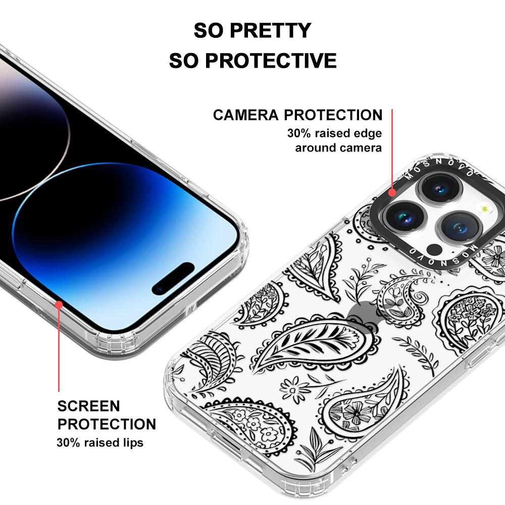 Black Paisley Phone Case - iPhone 14 Pro Case - MOSNOVO