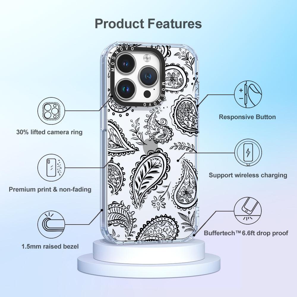 Black Paisley Phone Case - iPhone 14 Pro Case - MOSNOVO