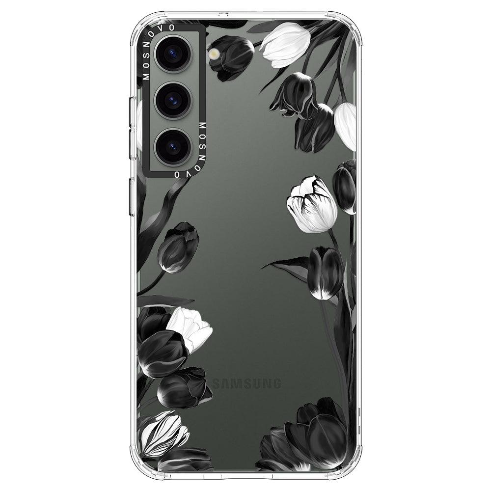 Black White Tulips Phone Case - Samsung Galaxy S23 Plus Case - MOSNOVO