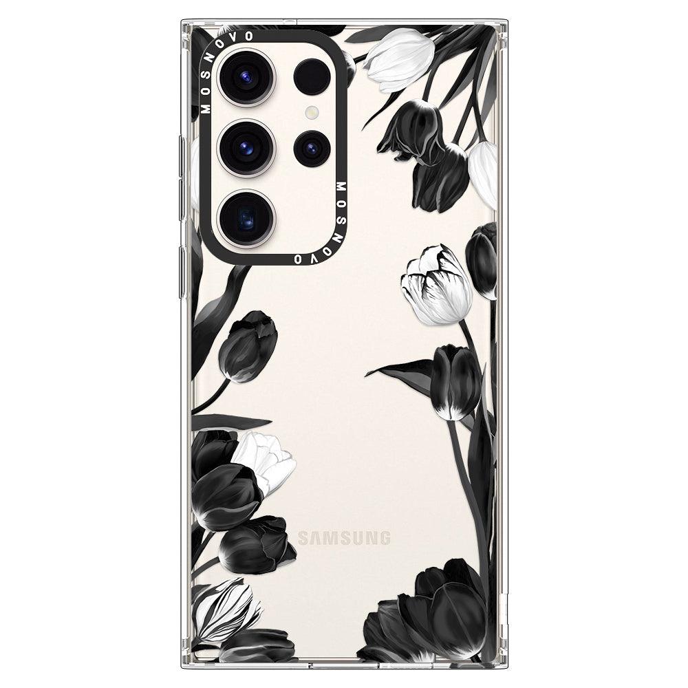 Black White Tulips Phone Case - Samsung Galaxy S23 Ultra Case - MOSNOVO