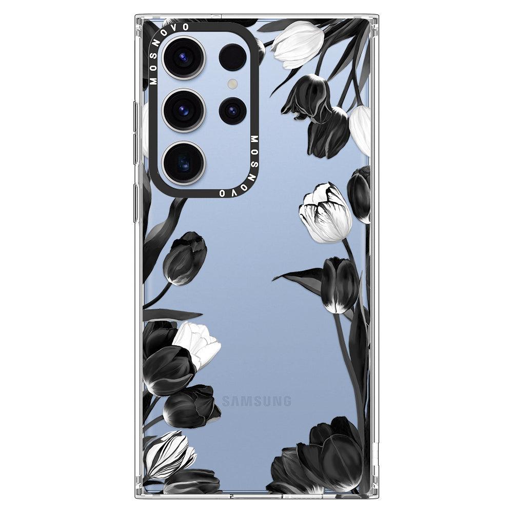 Black White Tulips Phone Case - Samsung Galaxy S23 Ultra Case - MOSNOVO