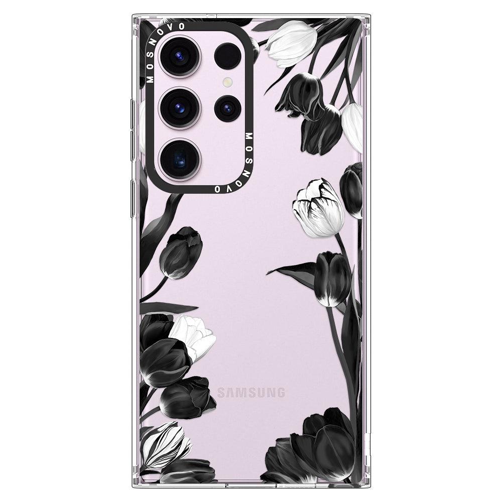 Black White Tulips Phone Case - Samsung Galaxy S23 Ultra Case - MOSNOVO