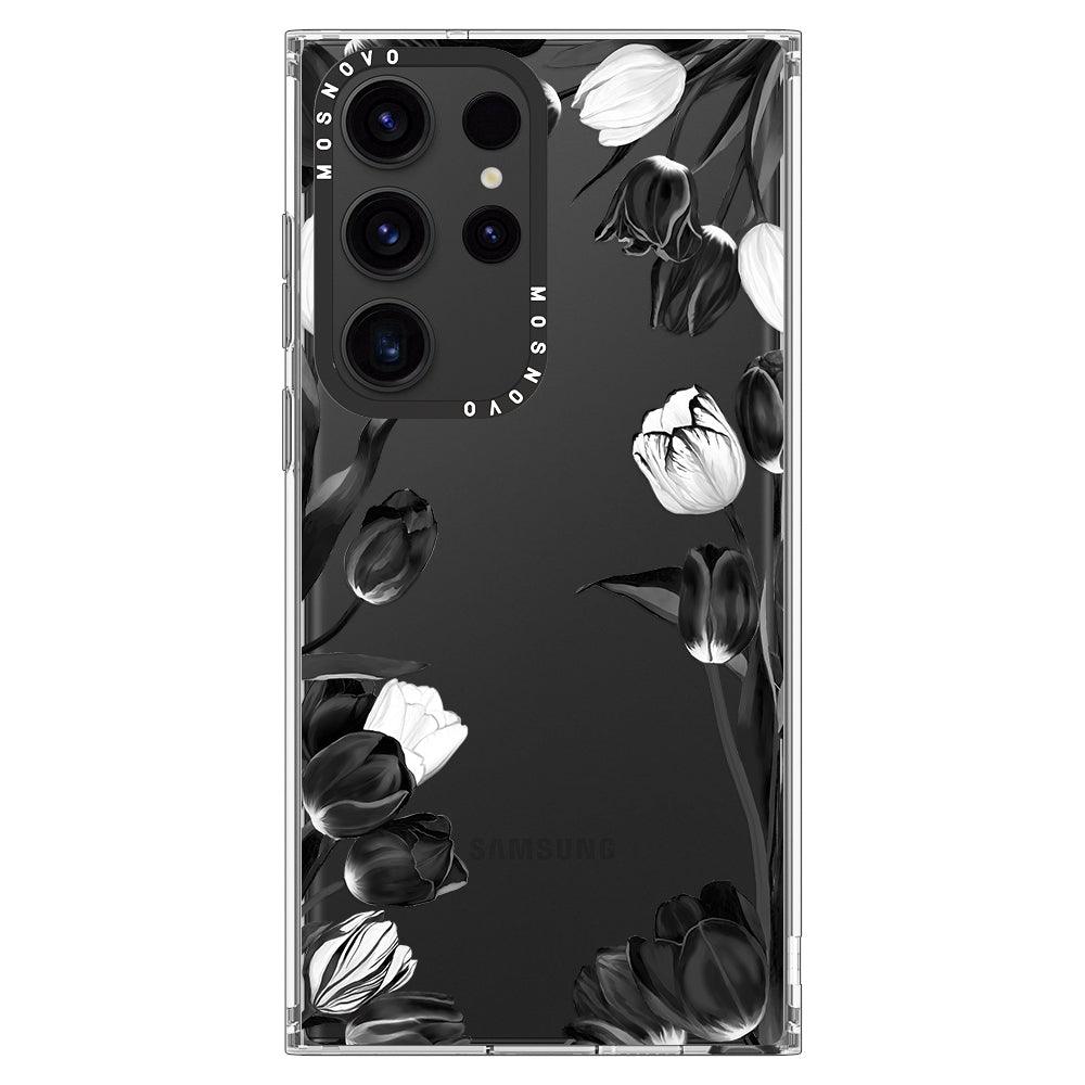 Black White Tulips Phone Case - Samsung Galaxy S23 Ultra Case - MOSNOVO