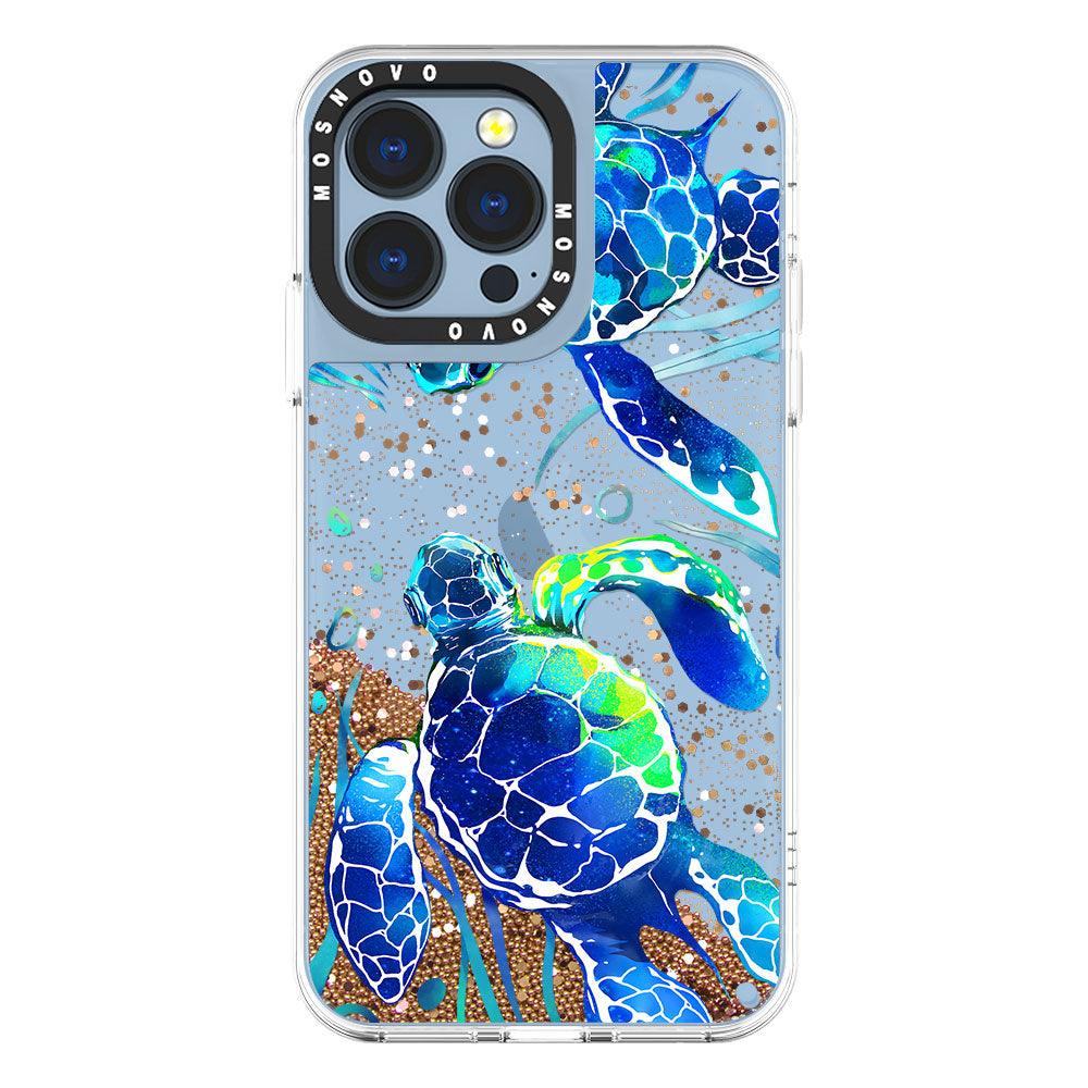 Blue Sea Turtle Glitter Phone Case iPhone 13 Pro Case