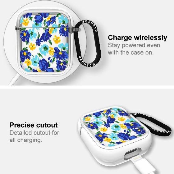 Bluish Flowers Floral AirPods 1/2 Case - MOSNOVO