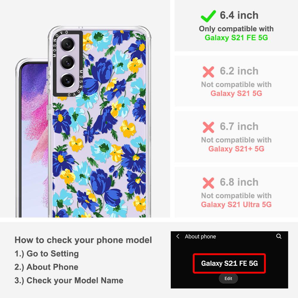 Bluish Flowers Floral Phone Case - Samsung Galaxy S21 FE Case - MOSNOVO
