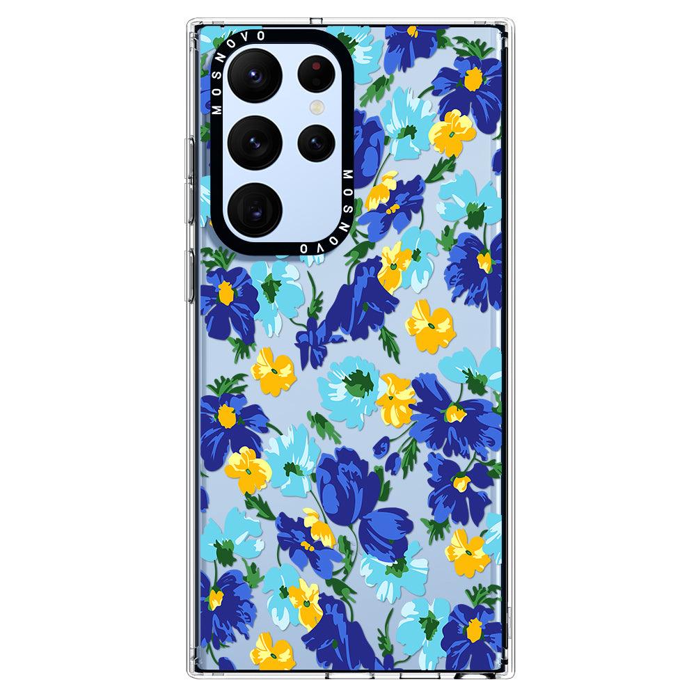 Bluish Flowers Floral Phone Case - Samsung Galaxy S22 Ultra Case - MOSNOVO