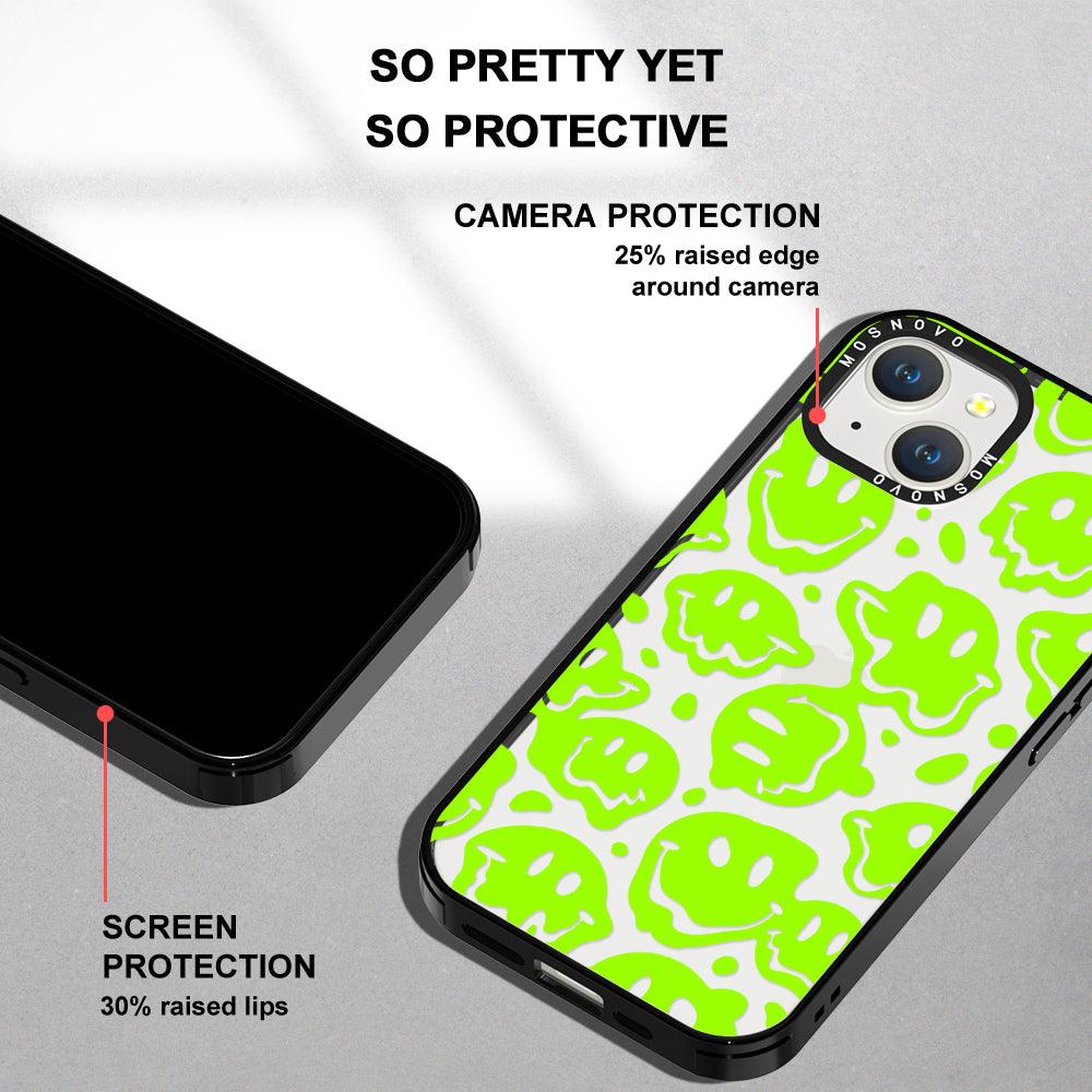 Distorted Green Smiles Face Phone Case - iPhone 14 Case - MOSNOVO