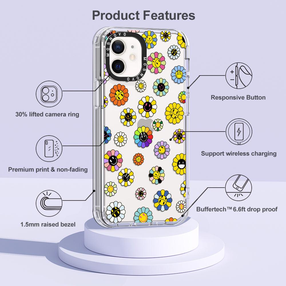 Flower Smiley Face Phone Case - iPhone 12 Case - MOSNOVO