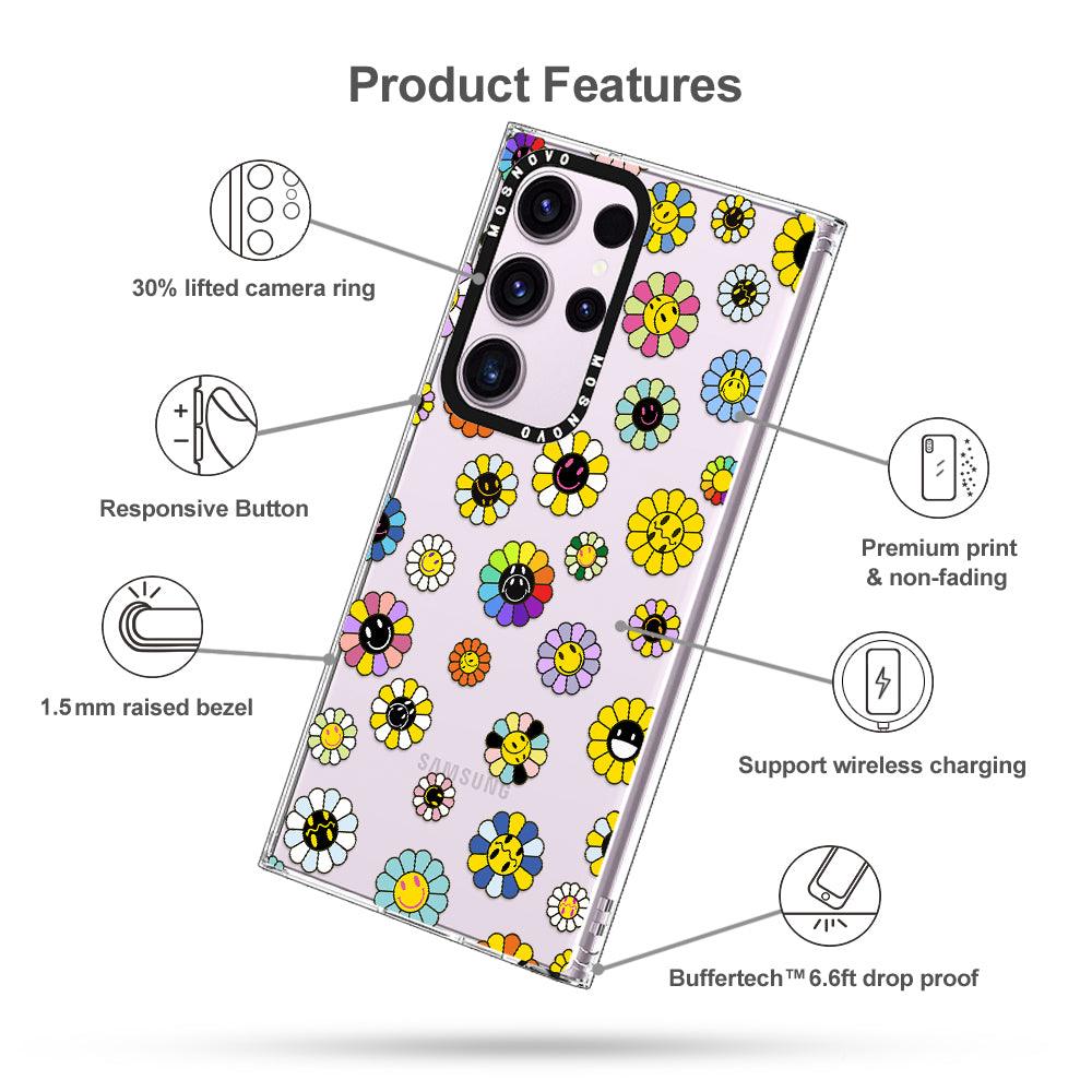 Flower Smiley Face Phone Case - Samsung Galaxy S23 Ultra Case - MOSNOVO