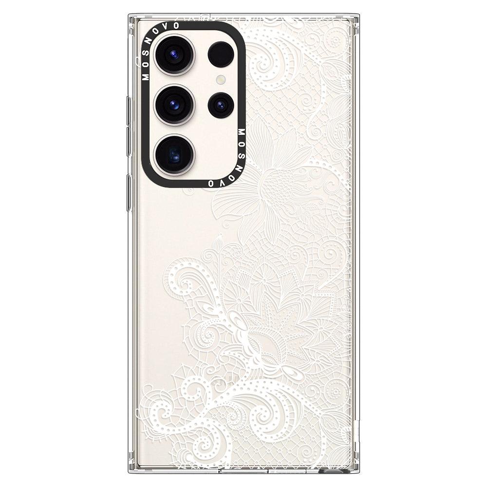 Lace White Flower Phone Case - Samsung Galaxy S23 Ultra Case - MOSNOVO