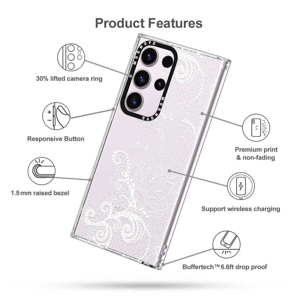 Lace White Flower Phone Case - Samsung Galaxy S23 Ultra Case - MOSNOVO