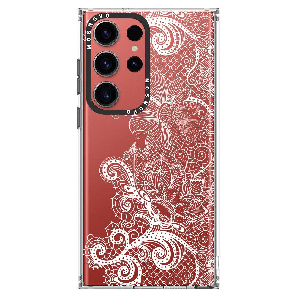 Lace White Flower Phone Case - Samsung Galaxy S23 Ultra Case - MOSNOVO