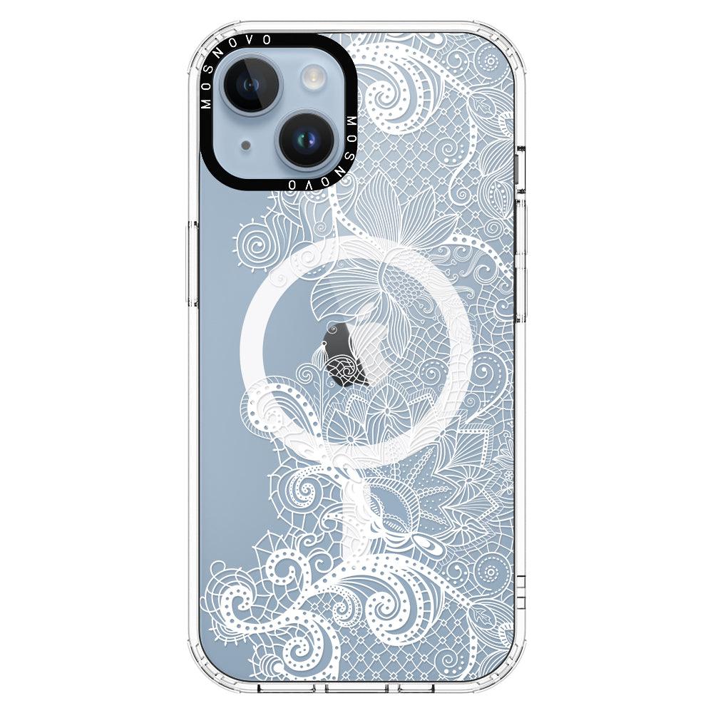 Lacy White Flower Phone Case - iPhone 14 Plus Case - MOSNOVO