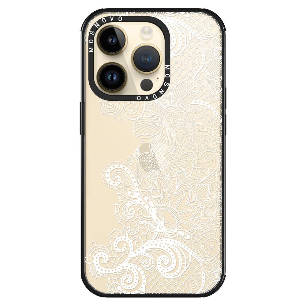 Lacy White Flower Phone Case - iPhone 14 Pro Case - MOSNOVO