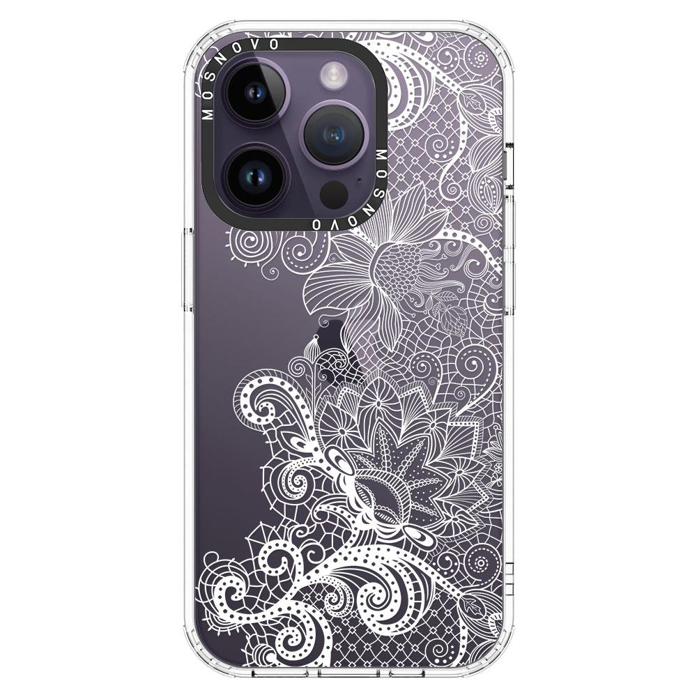 Lacy White Flower Phone Case - iPhone 14 Pro Case - MOSNOVO